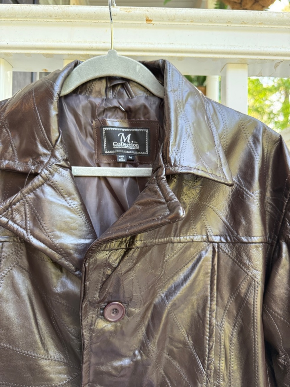 Vintage 90s Brown Real Leather Patchwork Jacket Coat Size Medium M Collection - Picture 2 of 7